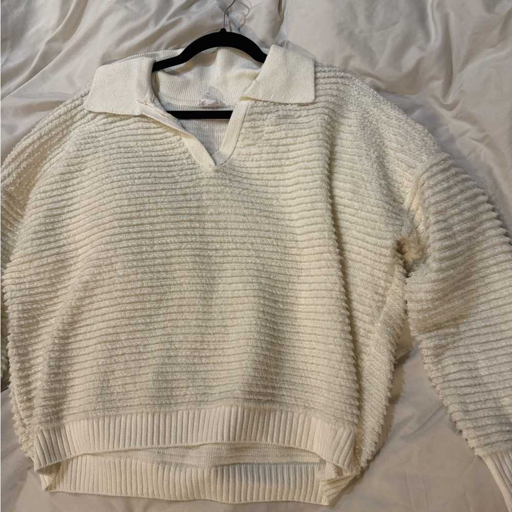 Tribal Jeans White V-Neck Sweater for Women